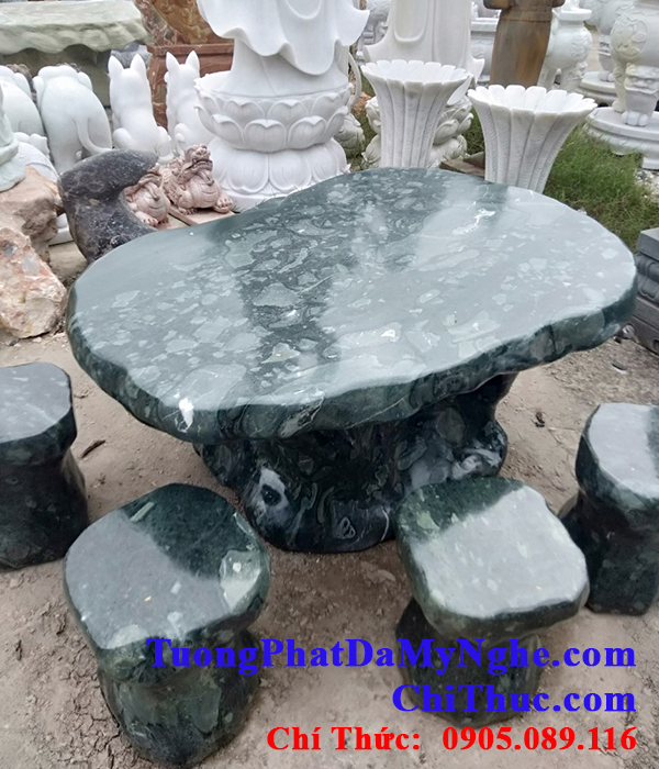 Bàn ghế đá sần vườn đá nguyên khối