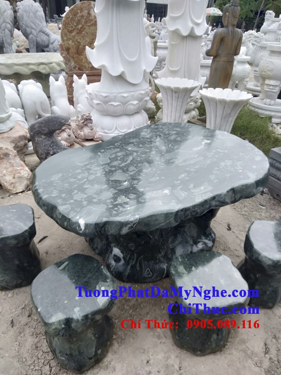 Bàn ghế đá sần vườn đá nguyên khối