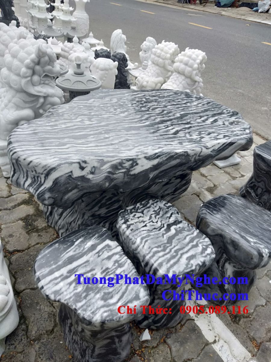 Bàn ghế đá sần vườn đá nguyên khối